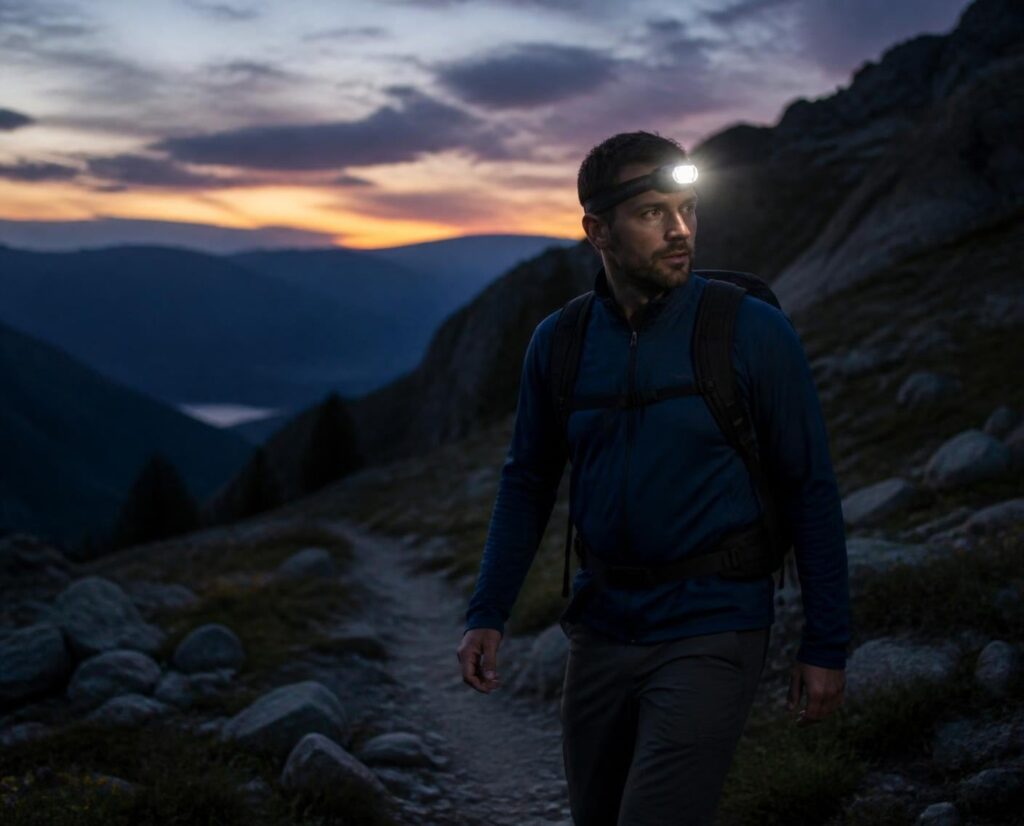 戴頭燈登山夜行