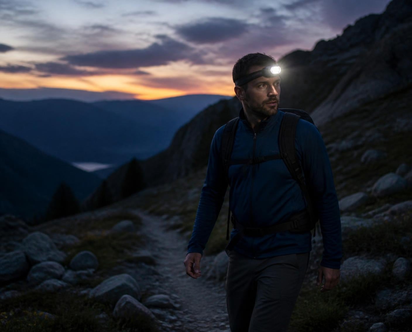 戴頭燈登山夜行