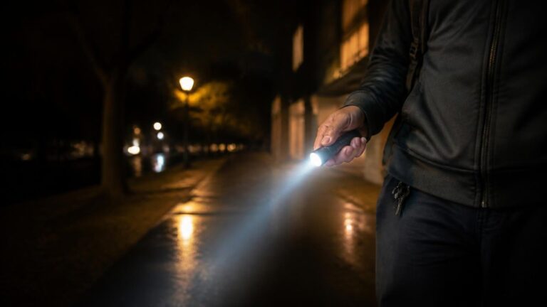 夜晚街頭手持 EDC 手電筒